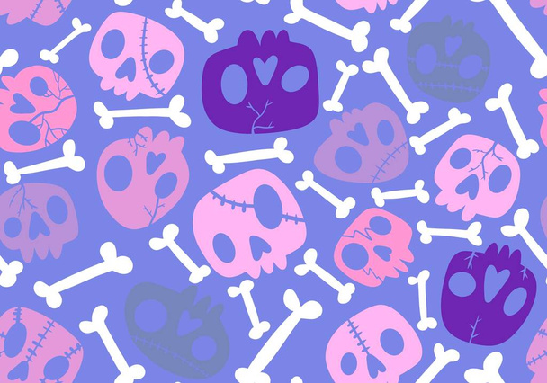 Halloween monsters seamless sculls with flower pattern for wrapping paper and fabrics and linens and fashion textiles. High quality illustration - Fotografie, Obrázek