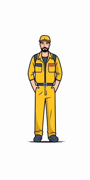 worker in yellow overalls and beard. vector illustration in a flat cartoon style  - Διάνυσμα, εικόνα