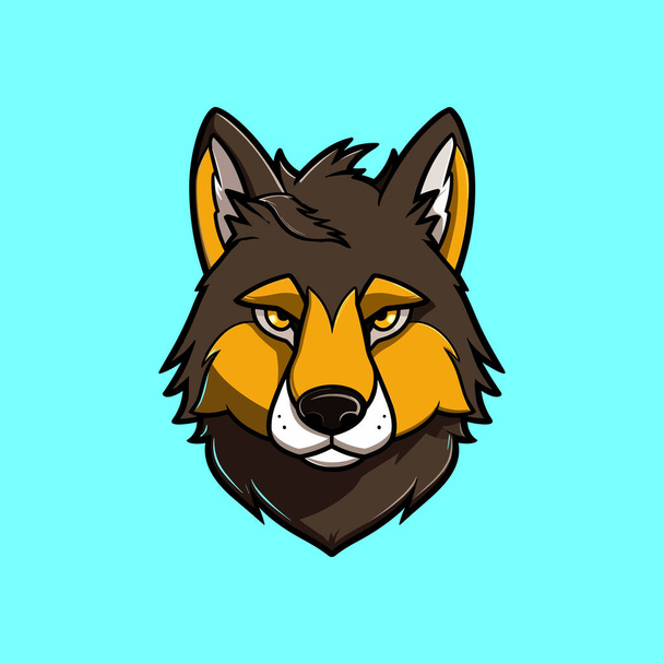 head of a wolf or big dog, brown, natural, isolated object on a blue background - Vector, afbeelding