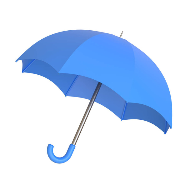 Modrý deštník izolovaný na bílém pozadí. 3D vykreslování 3D ilustrace - Fotografie, Obrázek