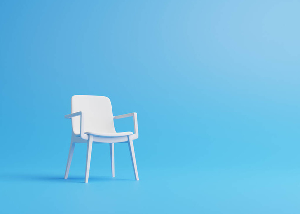 Mavi bir odada modern bir sandalye. Pastel renklerde minimalist stil kavramı. 3d resimleme - Fotoğraf, Görsel
