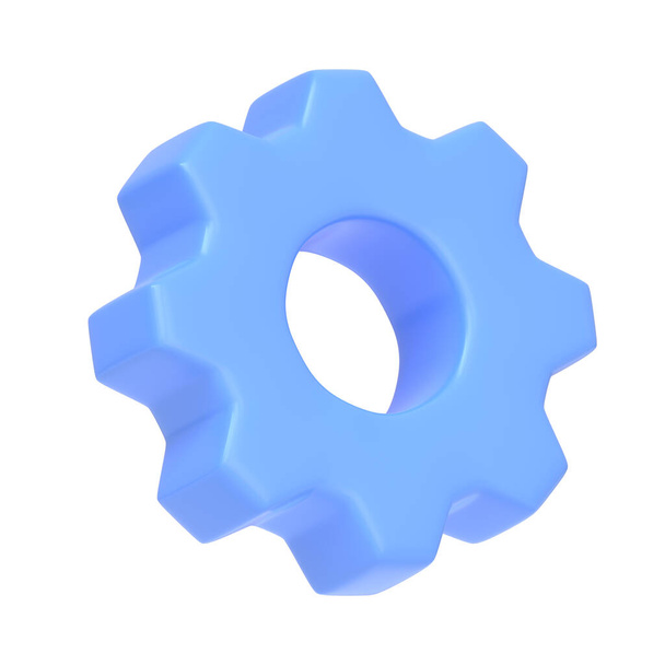 Blue gear icon isolated on white background. 3D icon, sign and symbol. Cartoon minimal style. 3D Rendering Illustration - Fotó, kép