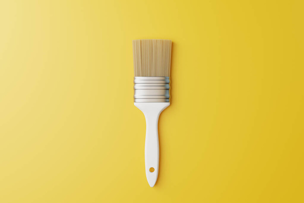Paint brush on a yellow background. View from above. Repair concept. 3d render illustration - Foto, Bild