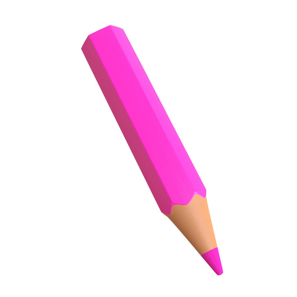 Pink pencil isolated on white background. 3d render illustration - Foto, imagen