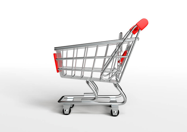 Shopping cart on a white background. Shopping Trolley. Grocery push cart. Minimalist concept, isolated cart. 3d render illustration - Φωτογραφία, εικόνα