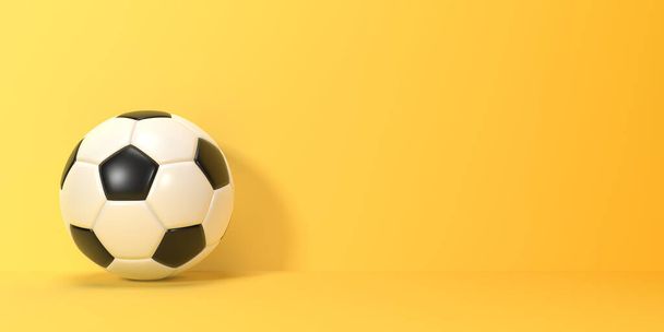 Soccer ball on a yellow background with copy space. 3d rendering illustration - Φωτογραφία, εικόνα