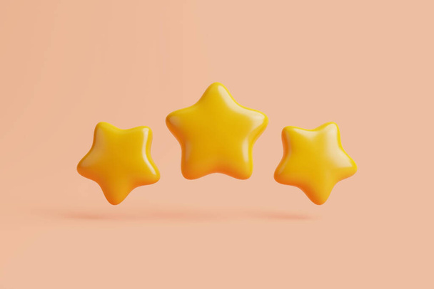 Three stars hover on a pastel background. Rating review. Premium rank. Customer feedback. 3d rendering illustration - Photo, Image