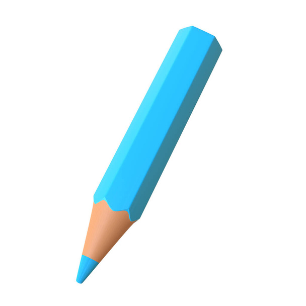 Turquoise pencil isolated on white background. 3d render illustration - Foto, afbeelding