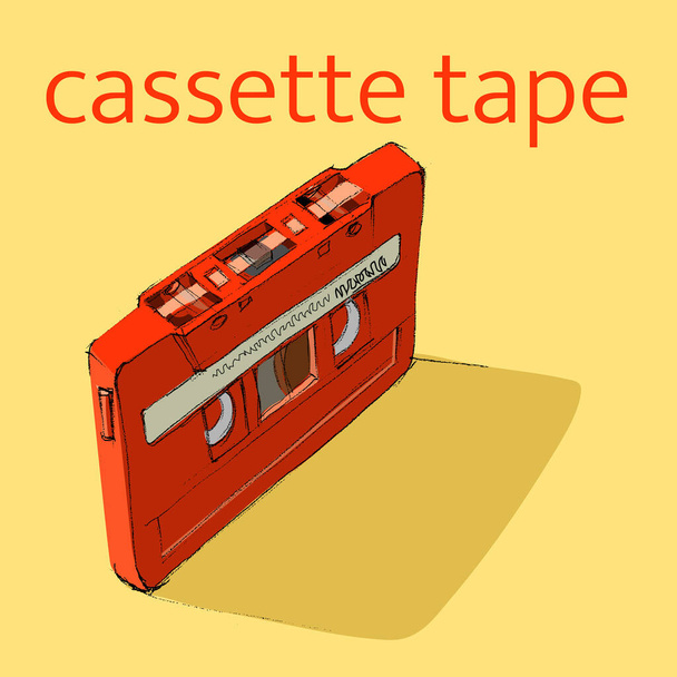 cassette tape orange color drawing sketch - Διάνυσμα, εικόνα