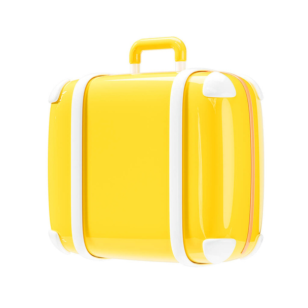 valigia gialla, icona del bagaglio 3D su sfondo bianco isolato. Illustrazione rendering 3d - Foto, immagini