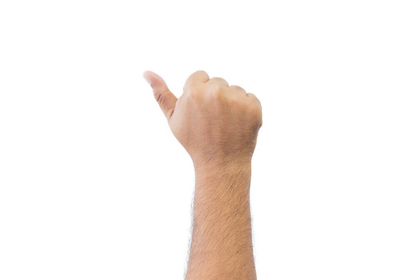 A parte de trás da mão de um homem de perto. Abrir a mão estendida, mostrando um dedo significa número seis, estendido em espaço de cópia saudação isolado em fundo branco. Espaço para texto. - Foto, Imagem