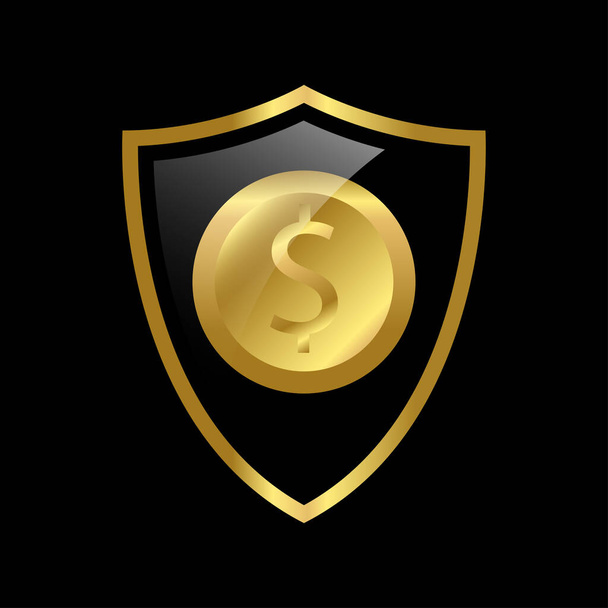 Gold shield with shiny us coins. vector illustration. EPS 10  - Vektor, kép
