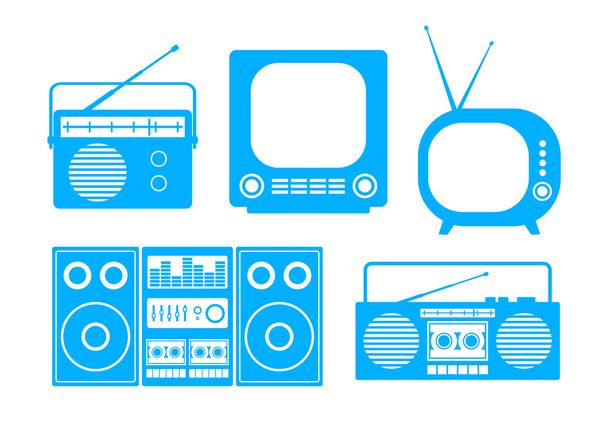 Μπλε ήχου και εικόνων τηλεόρασης σε άσπρο φόντο  - Διάνυσμα, εικόνα