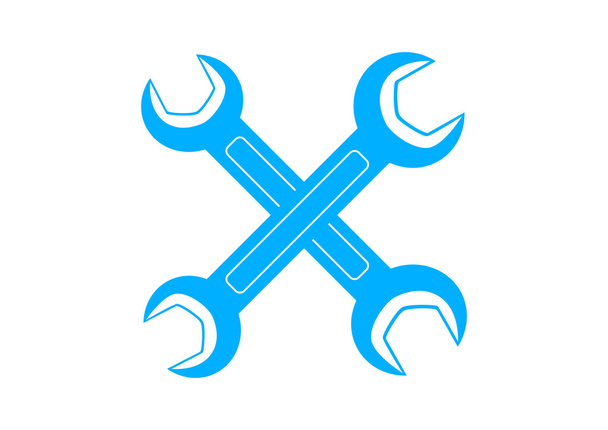 Icono de llave azul sobre fondo blanco
 - Vector, Imagen