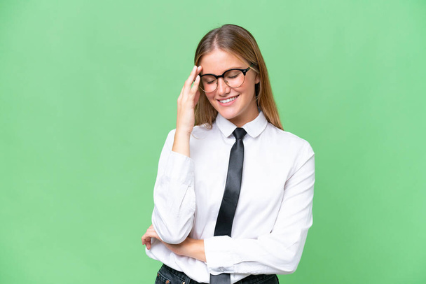 Young business caucasian woman over isolated background laughing - Photo, image