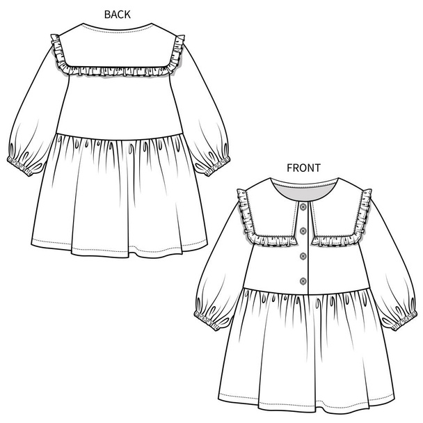 flat sketch of baby dress, back and front view - Vektor, Bild