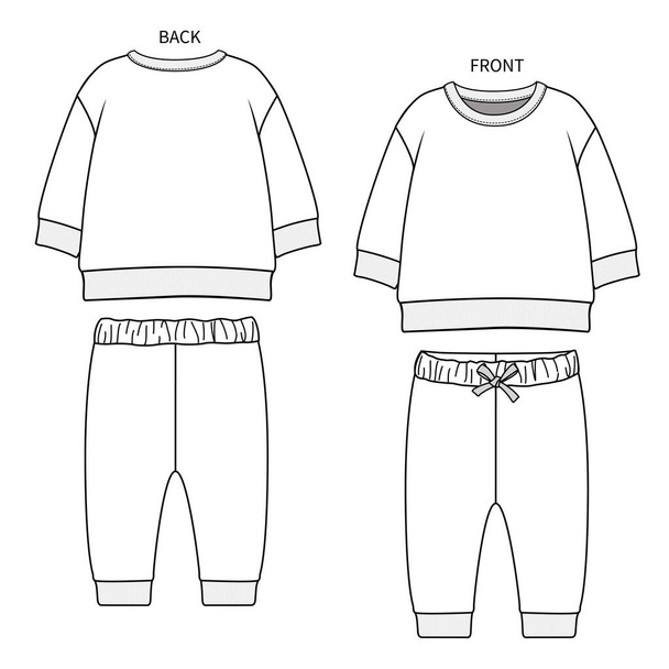 template of clothes for children. vector illustration. back and front view - Vettoriali, immagini