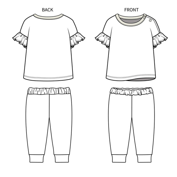 template of clothes for children. vector illustration. back and front view - Vettoriali, immagini