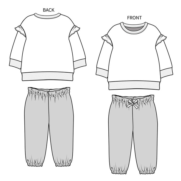 template of clothes for children. vector illustration. back and front view - Vetor, Imagem