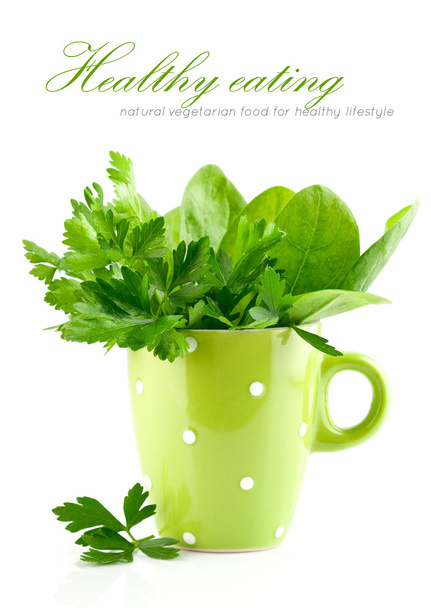 Green parsley and spinach in cup - Photo, Image