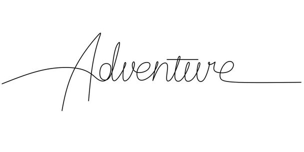 One continuous line drawing typography line art of adventure word writing isolated on white background. - Vektor, kép