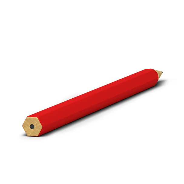 Red pencil large size isolated on grey background. - 写真・画像