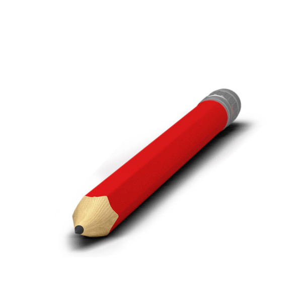 Lápiz rojo de gran tamaño con herramienta de borrador aislado sobre fondo gris. - Foto, imagen