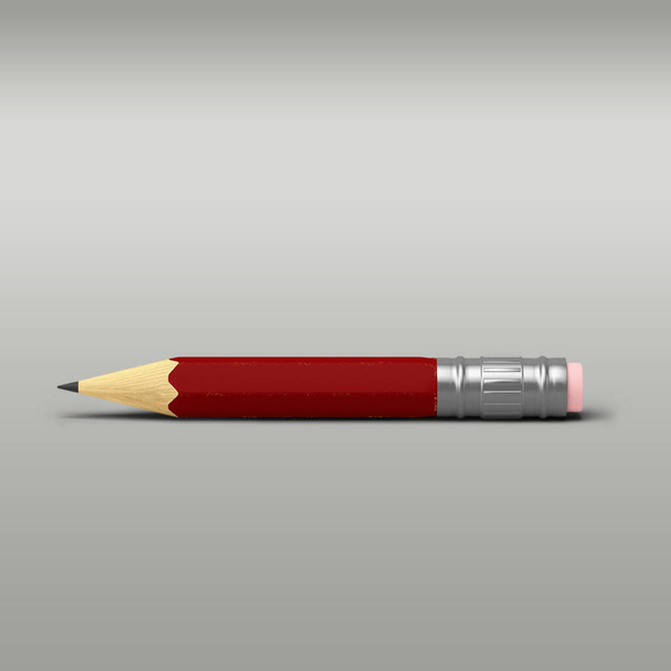 灰色の背景に隔離された赤い鉛筆の小さなサイズ. - 写真・画像
