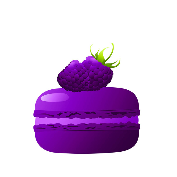 Purple macarons with blackberries. Highly detailed dessert, macaroon, sweets, menu design, restaurants shop. Gradient macarons. Vector illustration. - Vector, Image