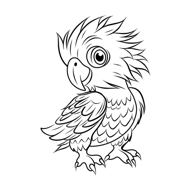 CHICKEN COLORING PAGE. Chick cute funny character linear illustration for children coloring - Vector, Image