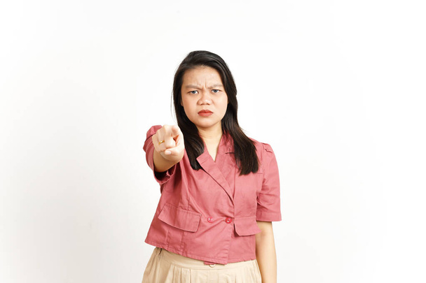 Pointing at you With Angry Gesture Of Beautiful Asian Woman Isolated On White Background - Photo, Image