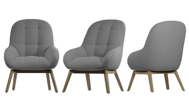 3D rendering lounge chair fabric and wood material three angles include alpha path. - 写真・画像