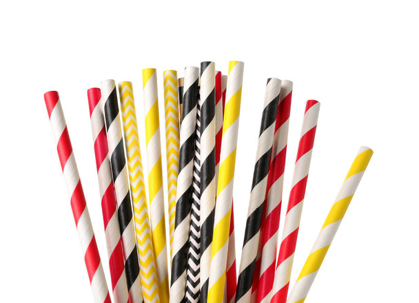 Different paper drinking straws on white background - Φωτογραφία, εικόνα