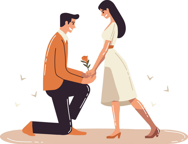 Hand Drawn man proposes to woman in flat style isolated on background - Vector, Image