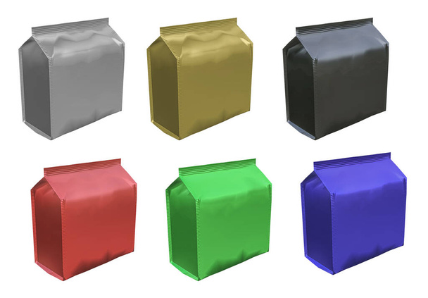 3D-візуалізація - зображення з високою роздільною здатністю шість кольорів сумки для ущільнення кіоску Ізольовані на білому тлі високоякісні деталі
 - Фото, зображення