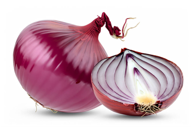 Red whole sliced onion isolated on white background - Zdjęcie, obraz