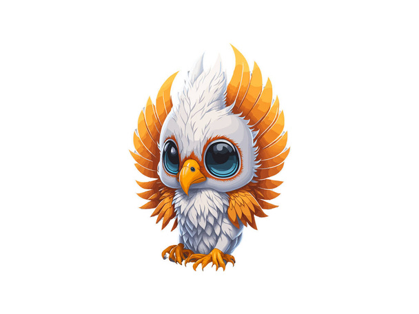 Vector Illustration little cute phoenix, fairy bird eagle mythical, isolated in white background - ベクター画像