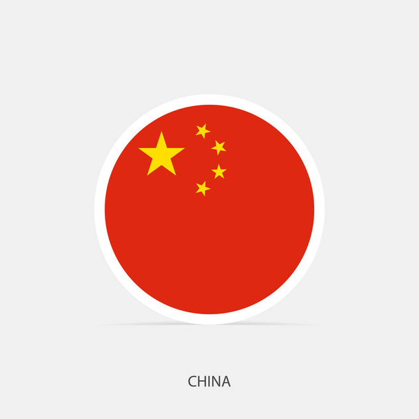 China round flag icon with shadow. - Vektör, Görsel
