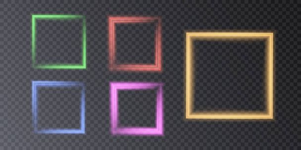 Glowing square frame on a transparent background. For art design, logo and advertising banner. Vector - Vector, imagen