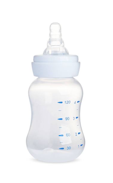 Empty feeding bottle for infant formula isolated on white - 写真・画像