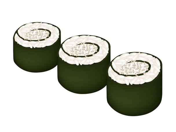Lazackaviáros Sushi tekercs vagy Szezám Nori tekercs - Vektor, kép