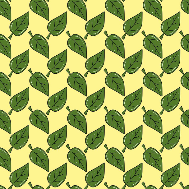 seamless pattern with green leaves. illustration on yellow background  - Foto, Bild