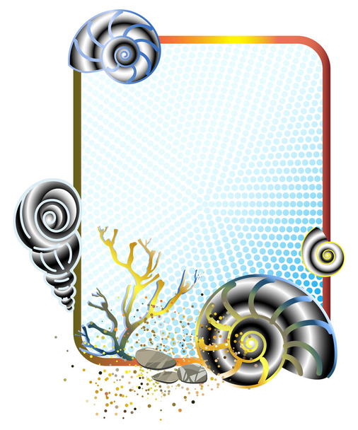 Vida marina en marco con conchas
 - Vector, imagen