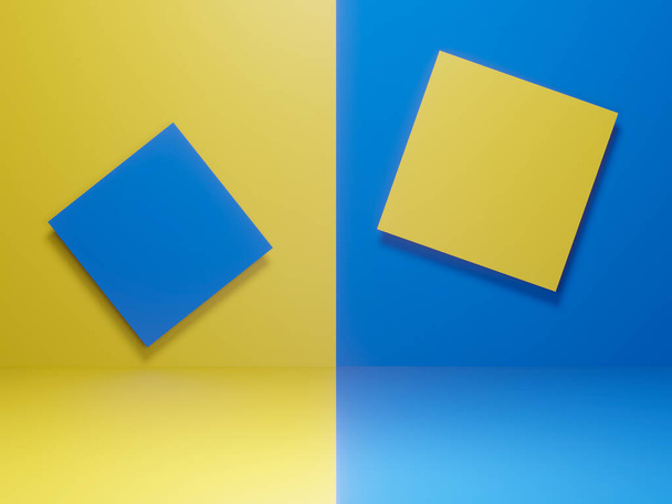 3D bleu et jaune fond de coupe de papier - Photo, image