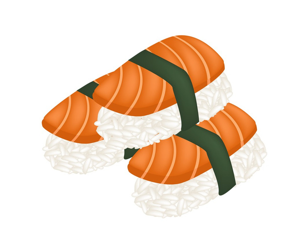 Σολομού σούσι ή νίγκιρι σολομού που απομονώνονται σε λευκό - Διάνυσμα, εικόνα