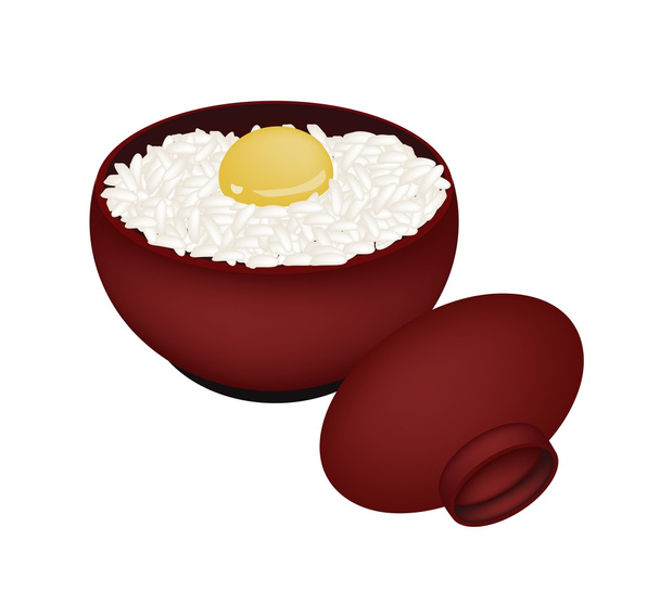 Schüssel weißer Reis mit rohem Ei - Vektor, Bild