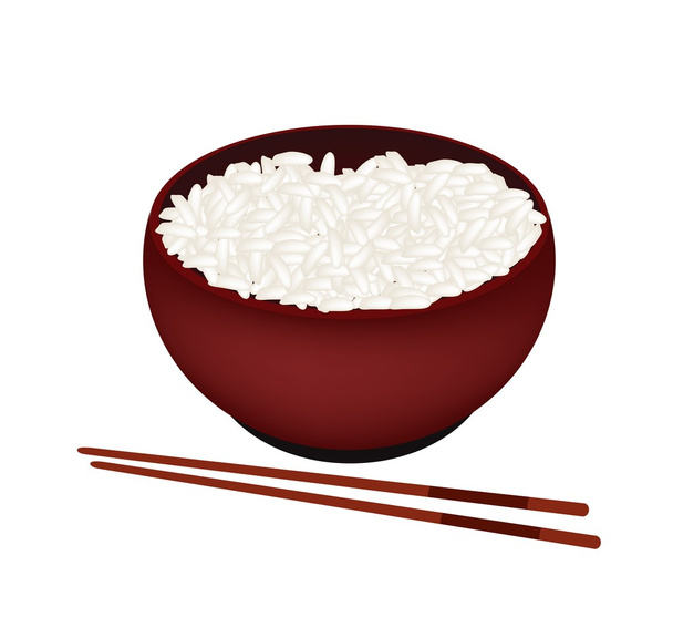 eine Schüssel mit weißem Reis auf weißem Hintergrund - Vektor, Bild