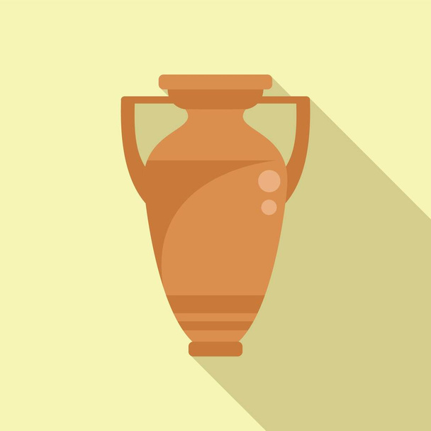Pottery amphora icon flat vector. Ancient vase. Ceramic pot - Vecteur, image