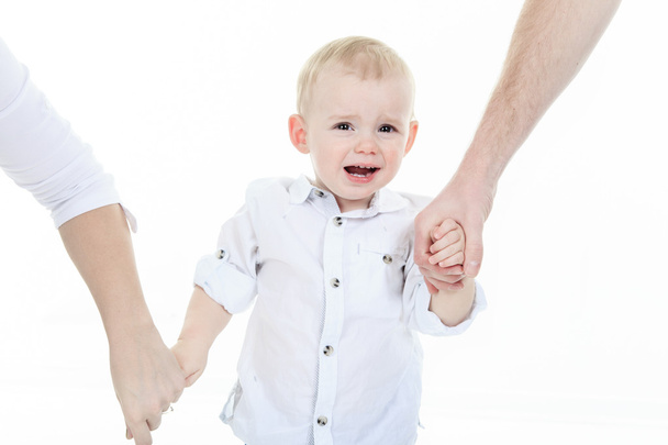 boy who help walk with is parent on white background - Foto, Bild
