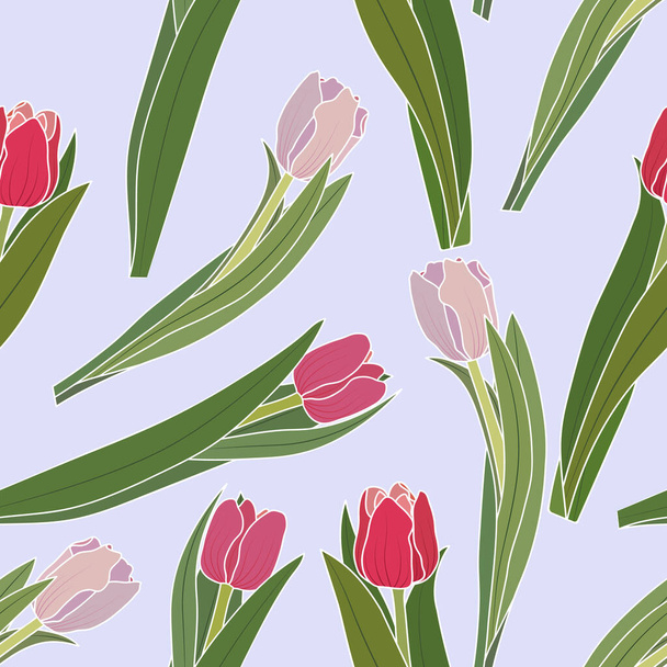 Vector seamless pattern with tulip flowers. Spring floral background, wallpaper. - Вектор, зображення